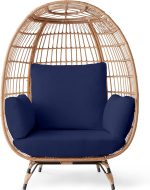 Best Choice Products Wicker Egg Chair, Oversized Indoor Outdoor Lounger for Patio, Backyard, Living Room w/ 4 Cushions, Steel Frame, 440lb Capacity - Ivory - Image 2