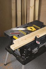 Keter ?C 197283 Folding Table Work Bench for Miter Saw Stand, Woodworking Tools and Accessories with Included 12 Inch Wood Clamps ?C Easy Garage Storage Black/Yellow - Image 4